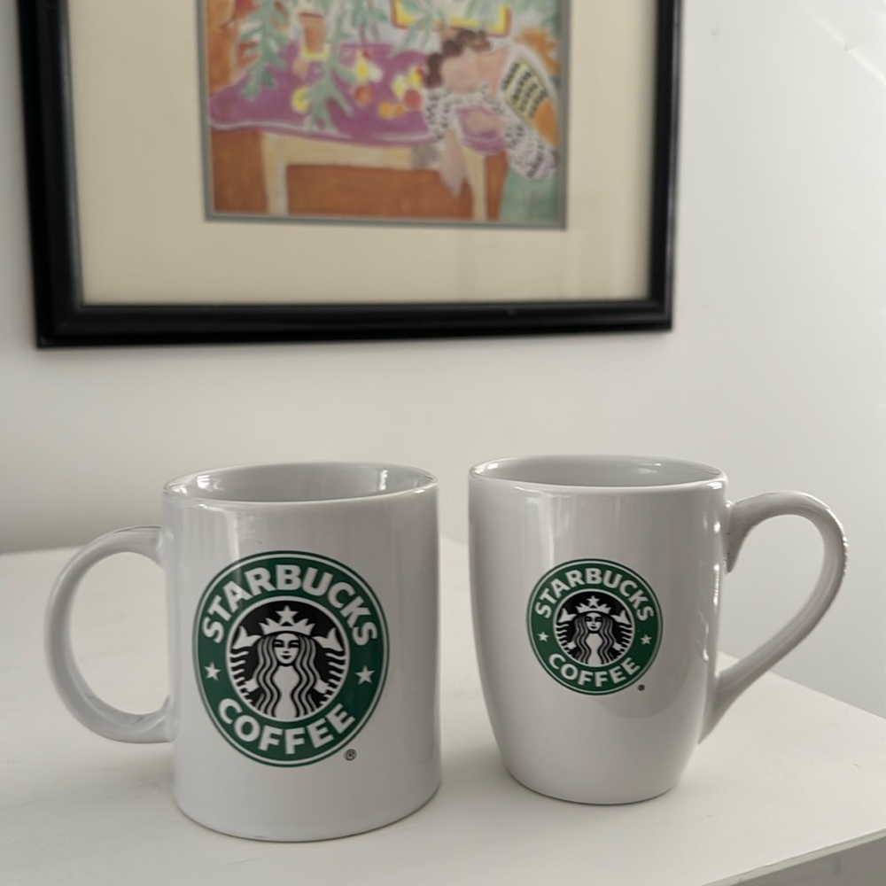 Pair Starbucks Basic White with Green and Black Siren Logo on Two Sides 2008